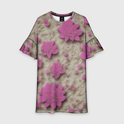 Платье клеш для девочки Розовые цветы объемные, цвет: 3D-принт