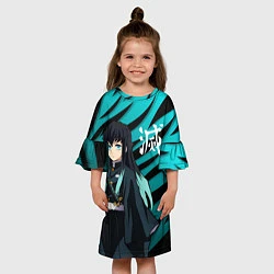 Платье клеш для девочки Хаширо Токито - клинок рассекающий демонов, цвет: 3D-принт — фото 2