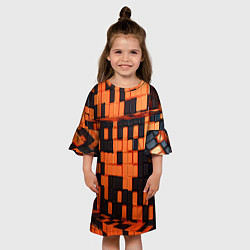 Платье клеш для девочки Чёрные и оранжевые кубики, цвет: 3D-принт — фото 2