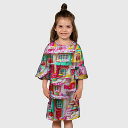 Платье клеш для девочки Домики из сладостей, цвет: 3D-принт — фото 2