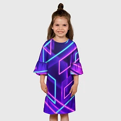 Платье клеш для девочки Светящиеся разноцветные полосы, цвет: 3D-принт — фото 2