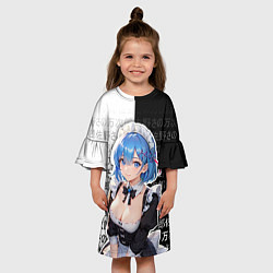 Платье клеш для девочки Рем - re zero - иероглифы, цвет: 3D-принт — фото 2