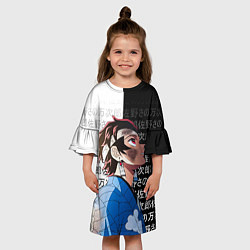 Платье клеш для девочки Танджиро Комадо - иероглифы - клинок, цвет: 3D-принт — фото 2