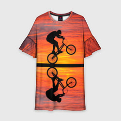 Платье клеш для девочки Велосипедист в отражении, цвет: 3D-принт