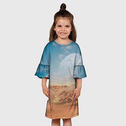 Платье клеш для девочки Пустынная планета и спутник, цвет: 3D-принт — фото 2