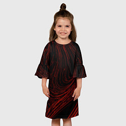 Платье клеш для девочки Абстракция красные кривые линии на черном, цвет: 3D-принт — фото 2