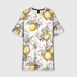 Платье клеш для девочки Лимоны - винтаж графика: паттерн, цвет: 3D-принт