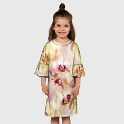 Платье клеш для девочки Желтые и нежно-розовые орхидеи - паттерн, цвет: 3D-принт — фото 2
