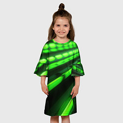 Платье клеш для девочки Green neon abstract, цвет: 3D-принт — фото 2