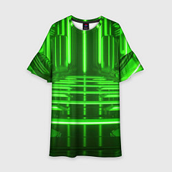 Платье клеш для девочки Зеленые световые объекты, цвет: 3D-принт