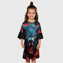 Платье клеш для девочки Wolf black red, цвет: 3D-принт — фото 2