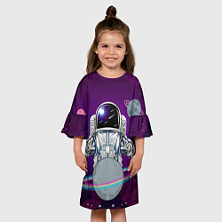 Платье клеш для девочки Космонавт с планетами и звездами, цвет: 3D-принт — фото 2