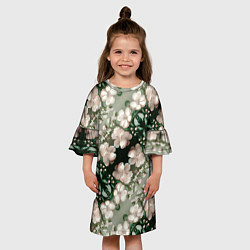 Платье клеш для девочки Нежные розовые цветочки, цвет: 3D-принт — фото 2