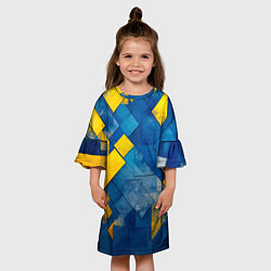 Платье клеш для девочки Синяя и жёлтая геометрия, цвет: 3D-принт — фото 2