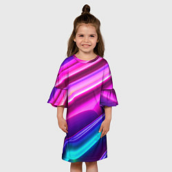 Платье клеш для девочки Неоновые объемные полосы, цвет: 3D-принт — фото 2