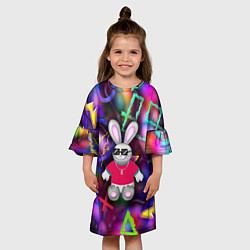 Платье клеш для девочки Кролик в футболке, цвет: 3D-принт — фото 2