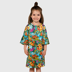 Платье клеш для девочки Яркие разные цветочки, цвет: 3D-принт — фото 2