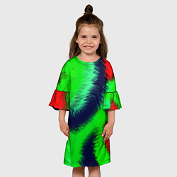 Платье клеш для девочки Красно-зеленый абстрактный узор, цвет: 3D-принт — фото 2