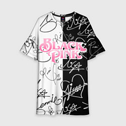 Платье клеш для девочки Blackpink - чб автографы, цвет: 3D-принт