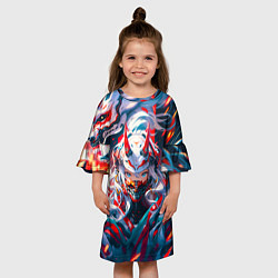 Платье клеш для девочки Девушка киберсамурай и дракон от нейросети, цвет: 3D-принт — фото 2