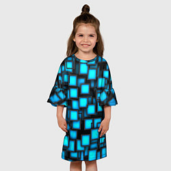 Платье клеш для девочки Геометрия - синие квадраты, цвет: 3D-принт — фото 2