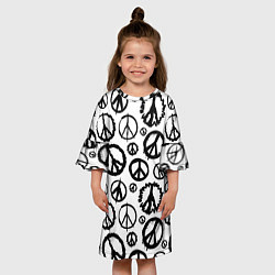 Платье клеш для девочки Many peace logo, цвет: 3D-принт — фото 2