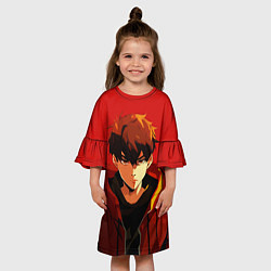 Платье клеш для девочки Аниме парень на красном фоне, цвет: 3D-принт — фото 2