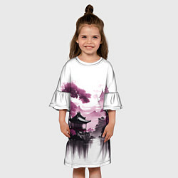 Платье клеш для девочки Японские мотивы - фиолетовый, цвет: 3D-принт — фото 2