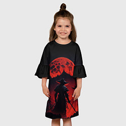 Платье клеш для девочки Самурай, деревня и луна - мрачный, цвет: 3D-принт — фото 2