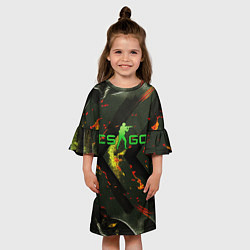 Платье клеш для девочки CSGO green logo, цвет: 3D-принт — фото 2