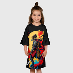 Платье клеш для девочки Японский самурай - закат, цвет: 3D-принт — фото 2