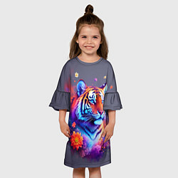 Платье клеш для девочки Тигр и краски - нейросеть, цвет: 3D-принт — фото 2
