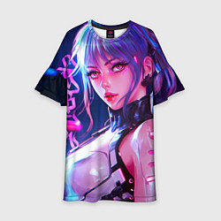 Платье клеш для девочки Кибер-девушка неон аниме, цвет: 3D-принт