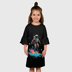 Платье клеш для девочки Летящий космонавт, цвет: 3D-принт — фото 2
