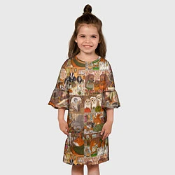 Платье клеш для девочки Коллаж из сказочных зверей - совы, белки, ёжики, цвет: 3D-принт — фото 2