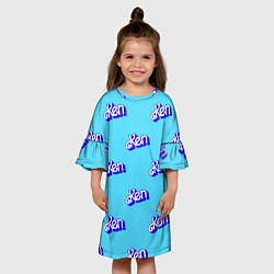 Платье клеш для девочки Синий логотип Кен - паттерн, цвет: 3D-принт — фото 2