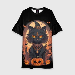 Платье клеш для девочки Черный кот в хеллоуине, цвет: 3D-принт