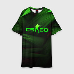 Платье клеш для девочки CS GO green logo, цвет: 3D-принт