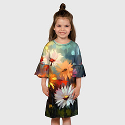 Платье клеш для девочки Маслянные ромашки, цвет: 3D-принт — фото 2