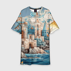 Платье клеш для девочки Сказочный замок у моря, цвет: 3D-принт