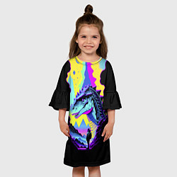 Платье клеш для девочки Человек и динозавр - неоновое свечение, цвет: 3D-принт — фото 2
