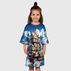 Платье клеш для девочки Сказочный дом в облаках, цвет: 3D-принт — фото 2