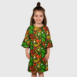 Платье клеш для девочки Русское народное искусство - хохлома, цвет: 3D-принт — фото 2