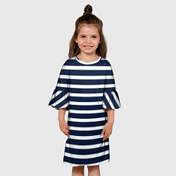 Платье клеш для девочки Широкие тёмно-синие полосы, цвет: 3D-принт — фото 2