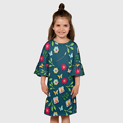 Платье клеш для девочки Цветы и разноцветные бабочки, цвет: 3D-принт — фото 2