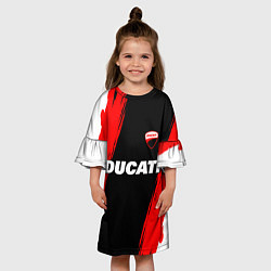 Платье клеш для девочки Ducati moto - красные полосы, цвет: 3D-принт — фото 2