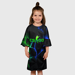 Платье клеш для девочки CS GO green blue neon, цвет: 3D-принт — фото 2