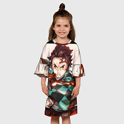 Платье клеш для девочки Клинок рассекающий демонов Тандзиро Камадо, цвет: 3D-принт — фото 2