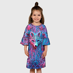 Платье клеш для девочки Лис из розово-голубых узоров, цвет: 3D-принт — фото 2
