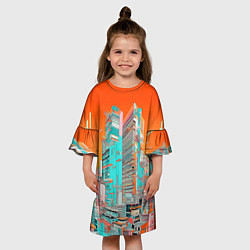 Платье клеш для девочки Токио оранжевый пейзаж, цвет: 3D-принт — фото 2